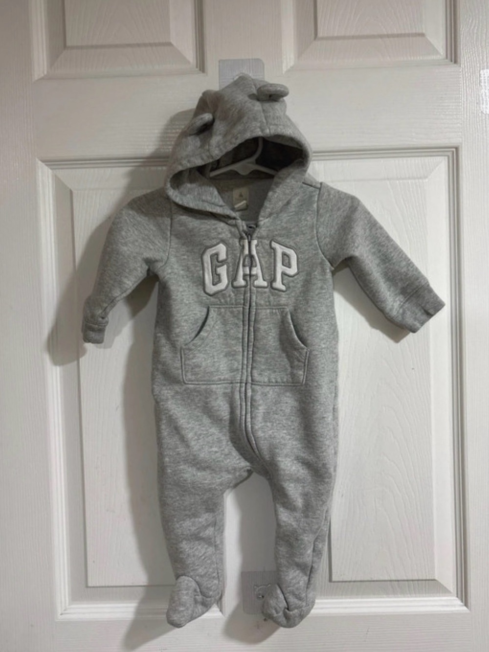 GAP Gray Hooded Fleece Footed One-Piece